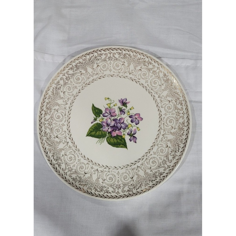 Cunningham & Pickett Spring Violet China Dinner Plate 22kt Gold‎ RARE